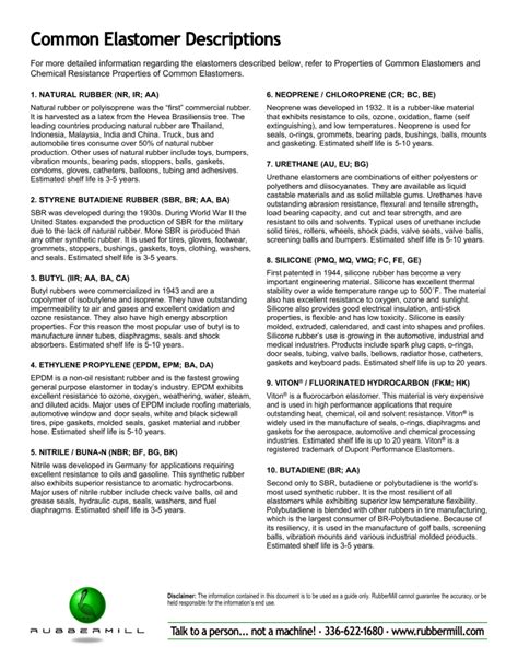 Common Elastomer Descriptions