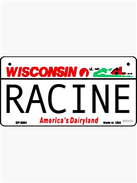 "Racine Wisconsin License Plate Design" Sticker for Sale by zsonn ...