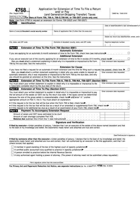 Form 4768 Fillable - Printable Forms Free Online