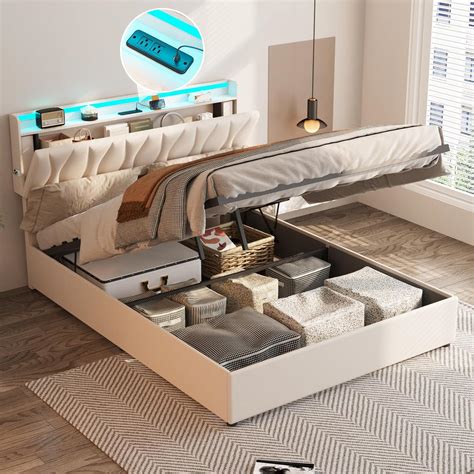 Amazon.com: Full Size Lift Up Storage Bed Frame, Height Adjustable ...