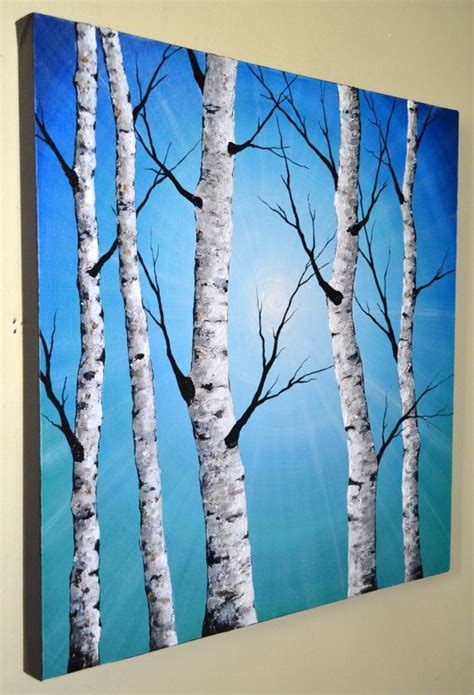 birch tree painting | Art Textured Birch Tree Painting 24x24 Home Decor ...