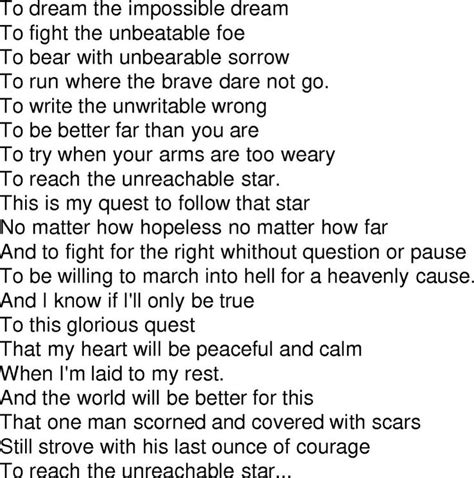 man of la mancha lyrics - Google Search | Dream song, Motivational ...