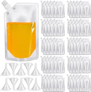 Amazon.com | 100 Pcs Plastic Flasks,8 Oz Drink Pouches Bulk,Concealable and Reusable Drink ...