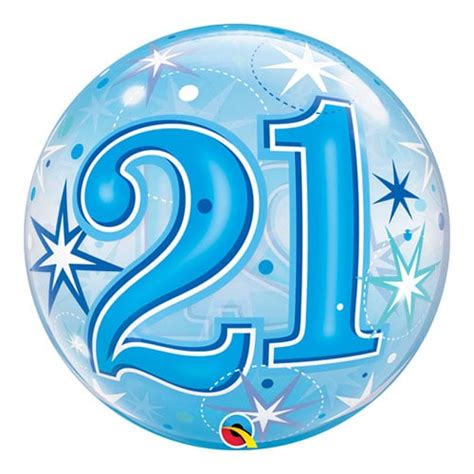 Number 21 Blue Starburst Sparkle Bubble Helium Qualatex Balloon 56cm ...