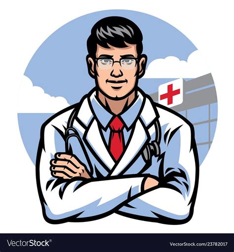 Doctor crossing arm in front of hospital badge Vector Image Body Action, Best Doctors, Book ...