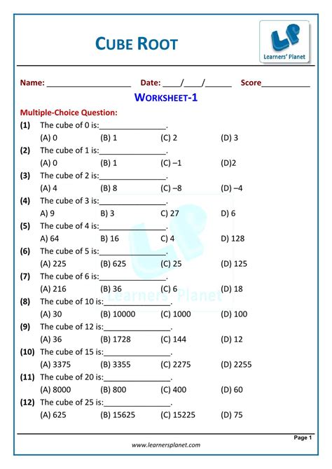 Square Roots And Cube Roots Worksheets