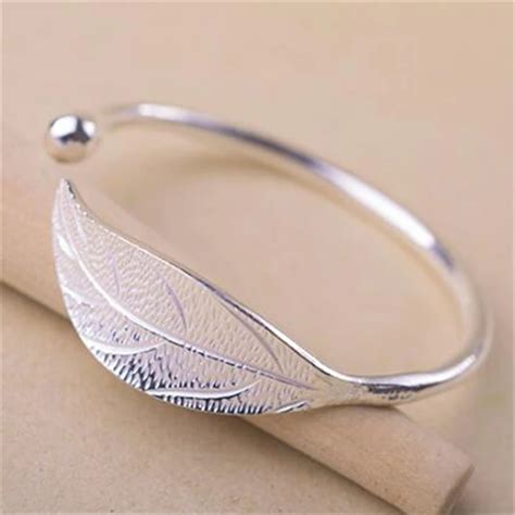 Feather Bangle, Silver Leaf Bracelet, Leaf Jewelry, Hand Jewelry, Girly Jewelry, Stylish Jewelry ...