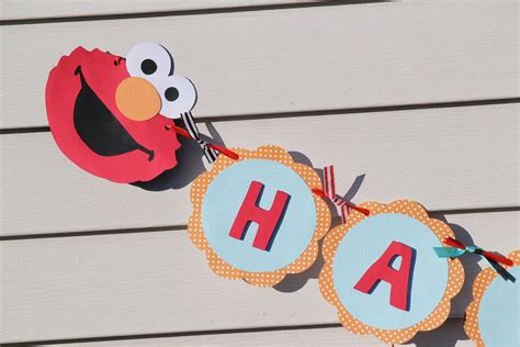 Elmo Happy Birthday Banner Turquoise & Orange Polka Dot. $35.00, via Etsy. | Birthday banner ...