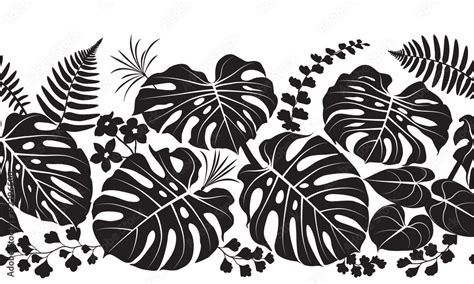 Tropical Plants Silhouette Pattern Stock Vector | Adobe Stock