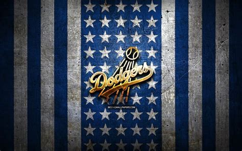 Download wallpapers Los Angeles Dodgers flag, MLB, blue white metal ...