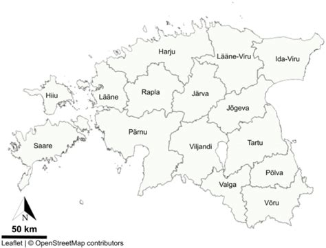 Map of the administrative counties of Estonia. County borders are... | Download Scientific Diagram