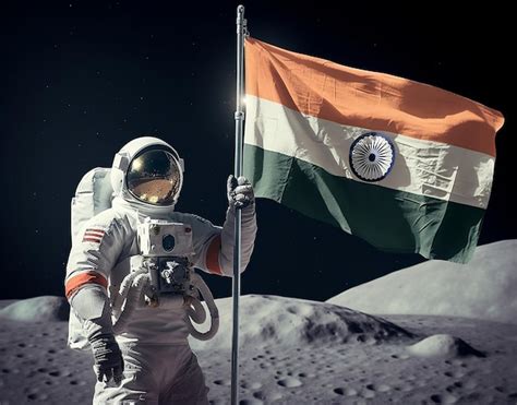 Premium AI Image | Photo indian independence day astronaut with indian flag on moon