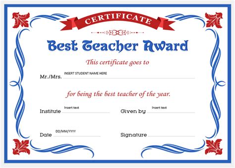 Best Teacher Award Certificates | Professional Certificate Templates