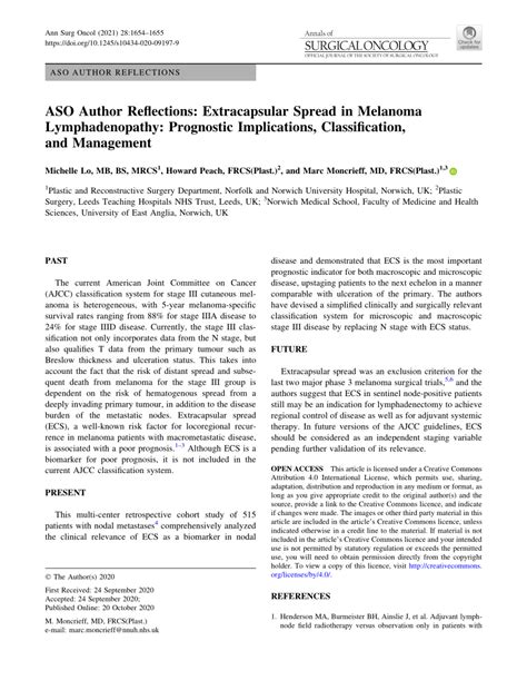 (PDF) ASO Author Reflections: Extracapsular Spread in Melanoma Lymphadenopathy: Prognostic ...