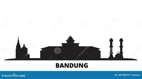 Indonesia, Bandung City Skyline Isolated Vector Illustration. Indonesia, Bandung Travel Black ...