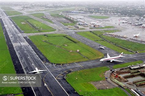 An aerial view runways and aircrafts at the Mumbai's Chhatrapati Shivaji Maharaj International ...