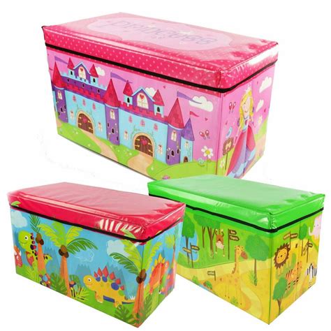 Boys Girls Kids Large Folding Storage Toy Box Books Chest Clothes Seat ...