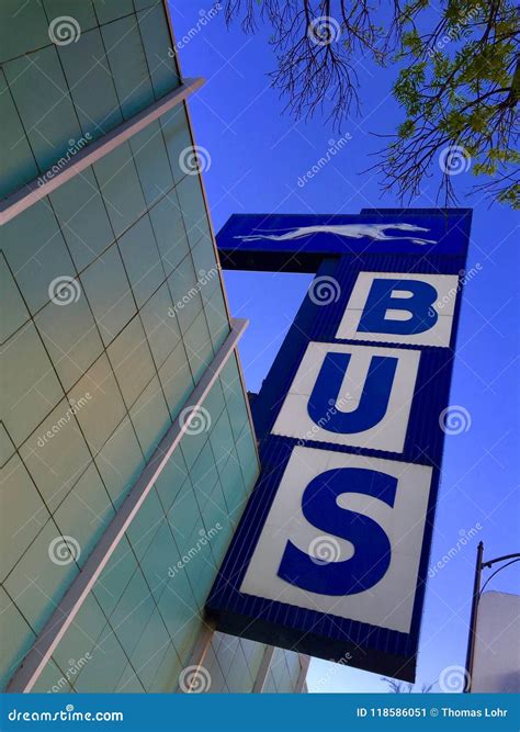 Bus station sign editorial photo. Image of perspective - 118586051