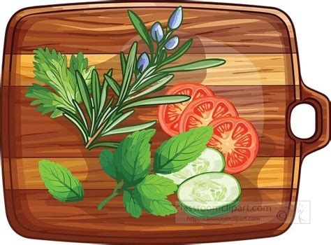 Vegetable Clipart-wooden food cutting board with herbs and vegetables ...