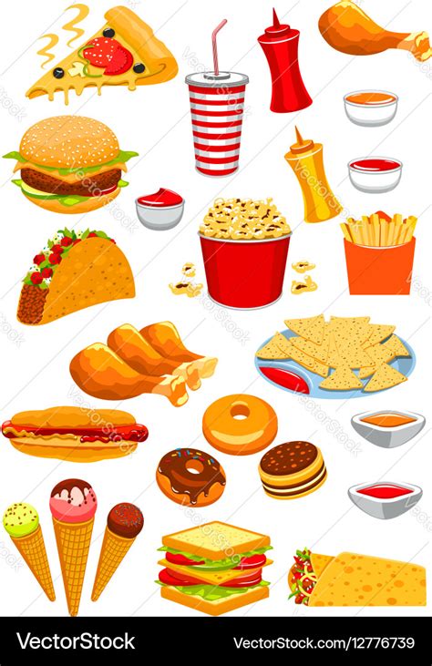 Fast food snacks and drinks icons Royalty Free Vector Image