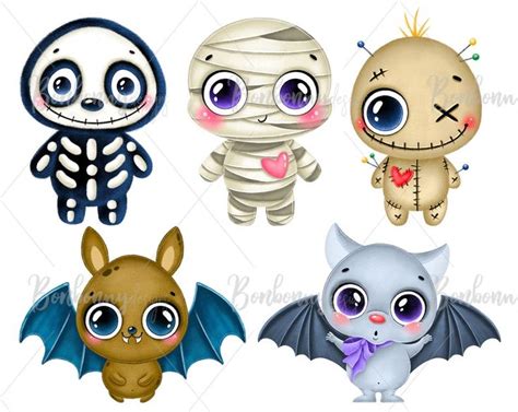 Cute Halloween Clipart, Cartoon Monsters, Digital Download, Sublimation ...