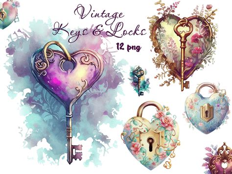 Keys and Locks Clipart, Vintage Clipart, Retro Clip Art, Old Keys ...