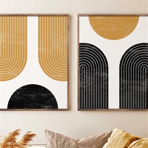 Mid Century Modern Geometric Art Set of 3 Prints Boho Art - Etsy