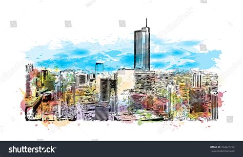 Watercolor Splash Hand Drawn Sketch Skyline Stock Vector (Royalty Free ...