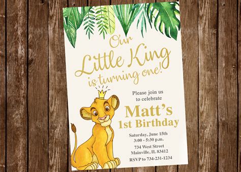 Lion King Birthday Invitation Lion King Gold Jungle Boy | Etsy