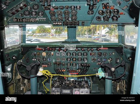 VIntage DC-7 airplane cockpit instrument panel Stock Photo - Alamy