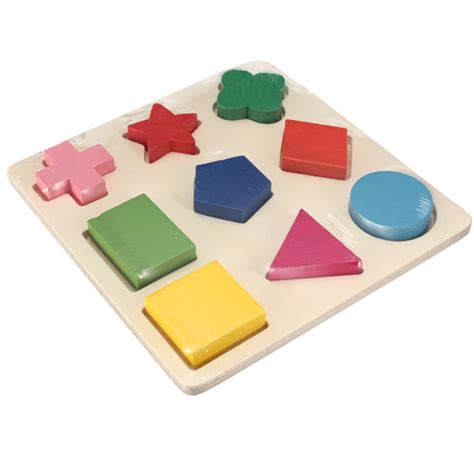 Wooden 9 Shapes Plate Colorful Toy Building Blocks Educational Bricks ...