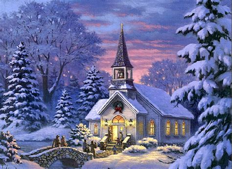 ★North Woods Chapel★, Christmas, holidays, lovely, chapels, white trees, colors, HD wallpaper ...