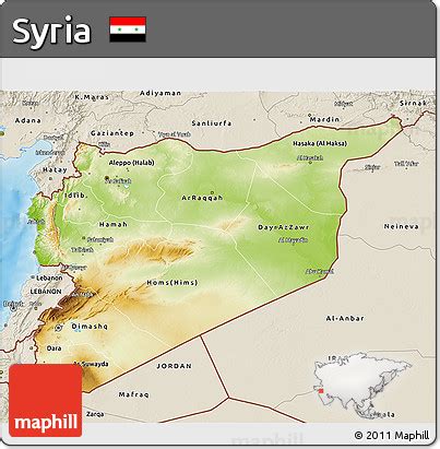 Free Physical 3D Map of Syria, shaded relief outside