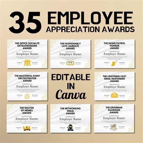 35 funny employee award certificates editable in canva staff appreciation award team recognition ...