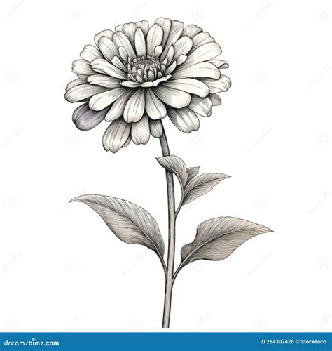 Monochrome Zinnia: Hand-painted Flower Illustration with Powerful Symbolism Stock Illustration ...