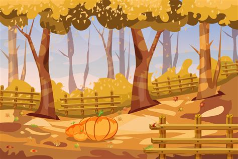 Cartoon autumn landscape background with fall pumpkins 3414905 Vector ...