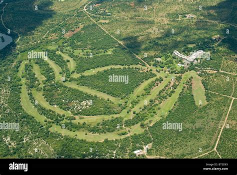 Aerial scenic view of the golf course and Elephant hills hotel near Victoria Falls Stock Photo ...