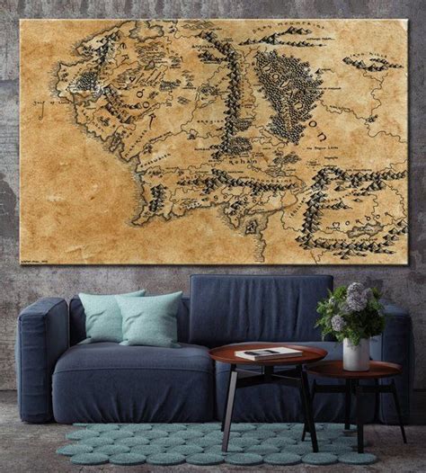 Map of Middle Earth, Canvas Decor, Map From Movie, Lord of the Rings ...