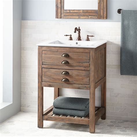 24" Benoist Reclaimed Wood Vanity for Rectangular Undermount Sink - Gray Wash Pine | Small ...