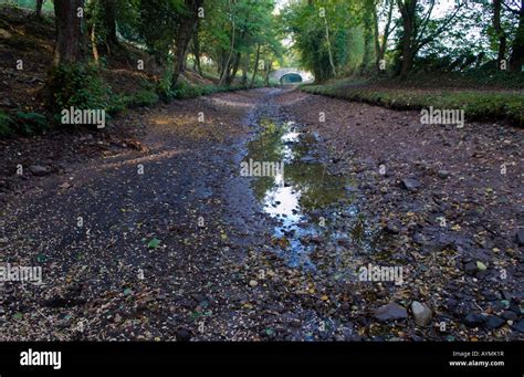 Canal emptied after devastating breach in canal bank at Gilwern Monmouthshire South Wales Wales ...