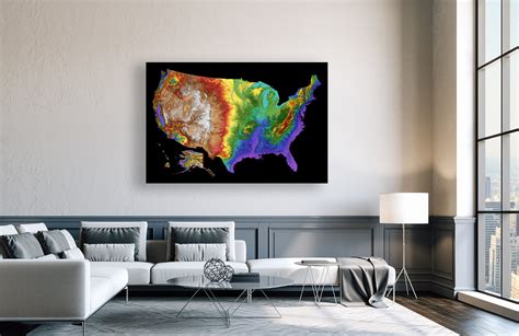 USA Color Elevation Map - Etsy