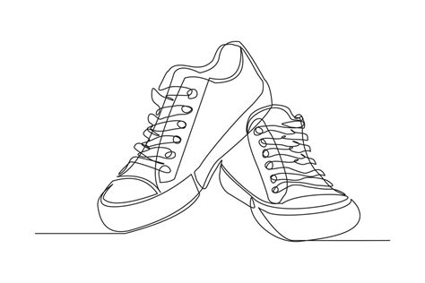 Continuous line drawing of casual sneakers shoes. Single one line art ...