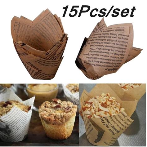 Buy 15PCS Newspaper Style Tulip Baking Cups Cake Paper Baking Cups ...