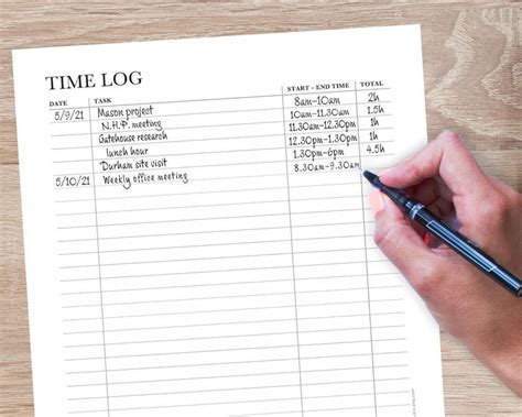 Work Time Log Printable Template Time Sheet Time Tracker Daily Weekly ...