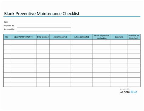 Maintenance Checklist Template Excel