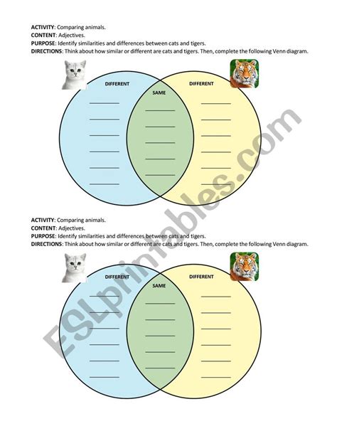 COMPARING ANIMALS USING A VENN DIAGRAM - ESL worksheet by JesseI