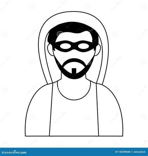 Hacker with Mask Avatar in Black and White Stock Vector - Illustration ...