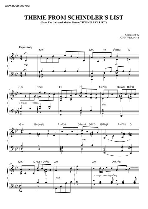 John Williams Schindler's List Sheet Music Notes, Chords Download ...