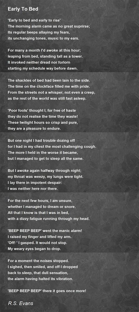 Early To Bed - Early To Bed Poem by R.S. Evans