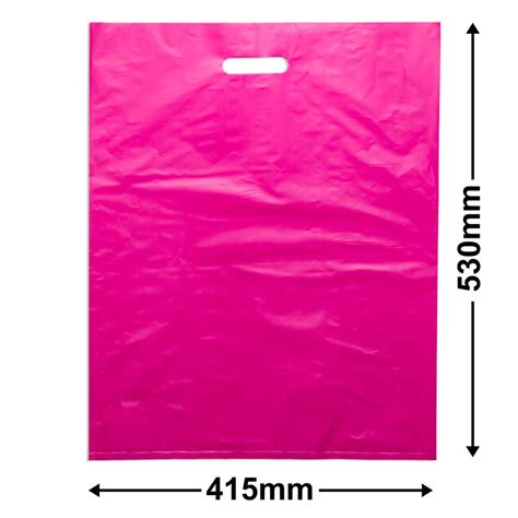 Large Pink Plastic Carry Bag 530 x 415 Pack of 100 | QIS Packaging